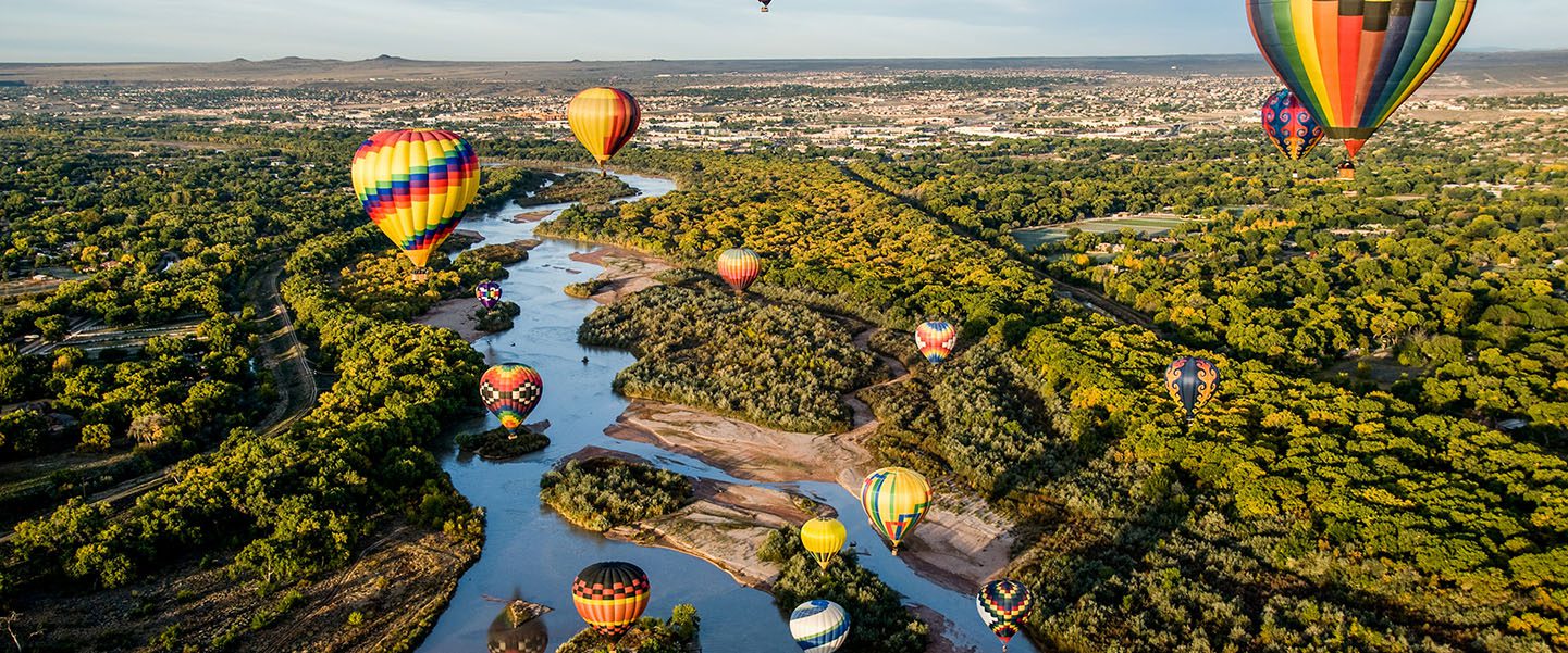 Balloons over a river